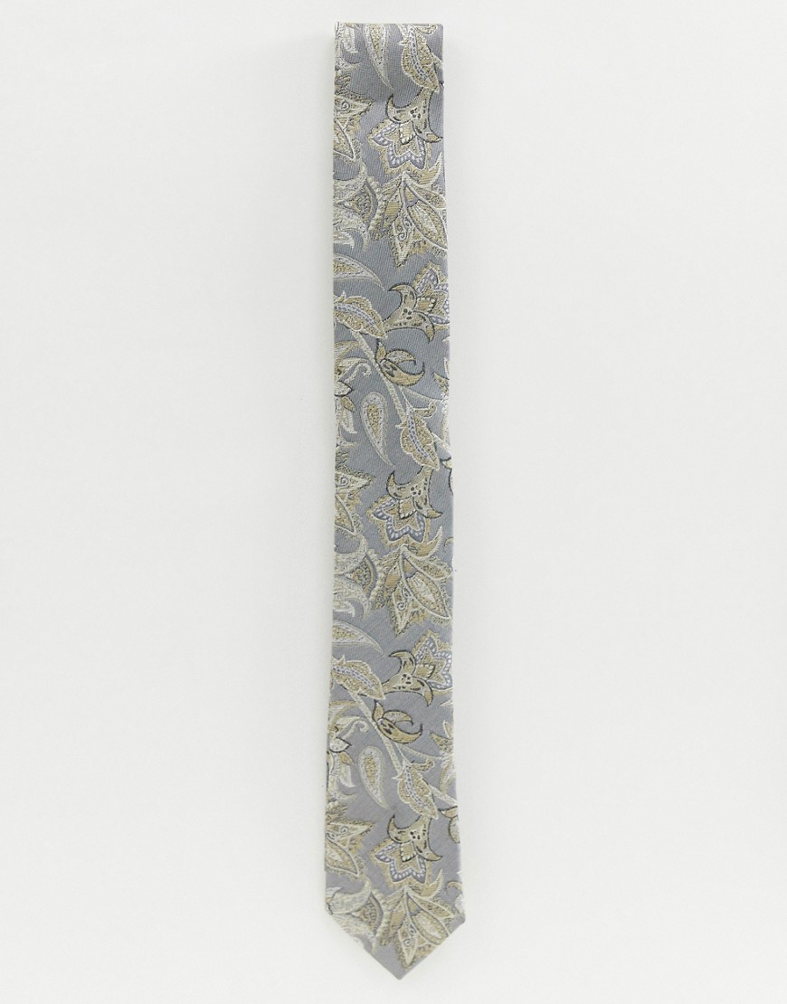 Twisted Tailor tie in grey with floral print