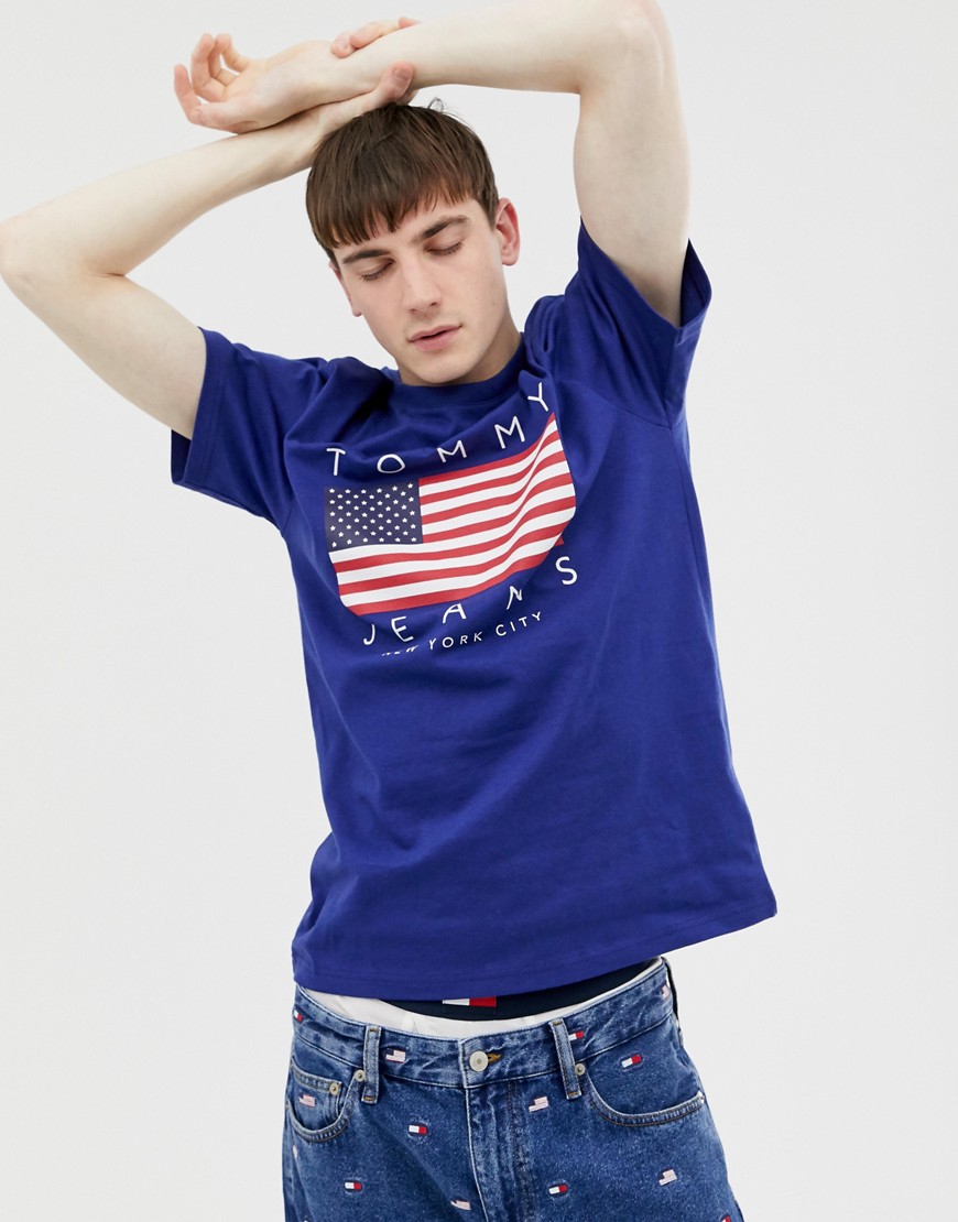 Tommy Jeans US Flag Capsule logo print t-shirt in dark blue