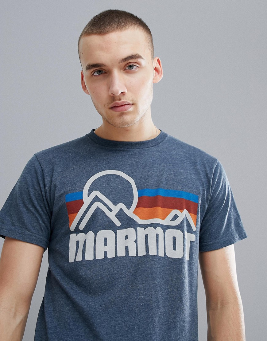 Marmot Coastal T-Shirt With Vintage Mountain Chest Logo in Navy Heather