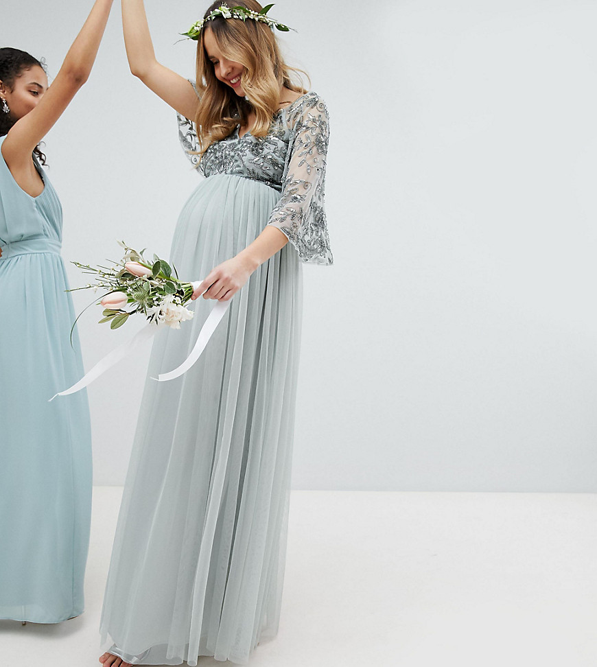 Maya Maternity Sequin Cape Tulle Skirt Maxi Bridesmaid Dress