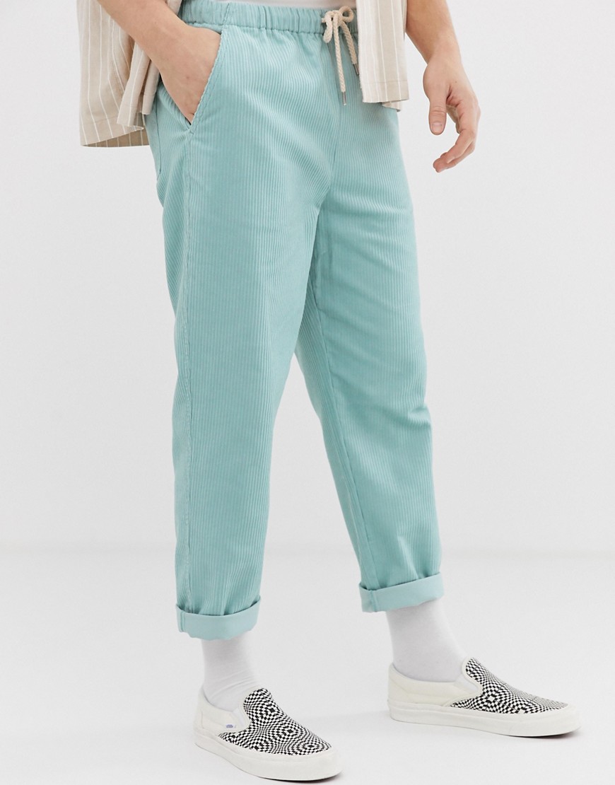 ASOS DESIGN relaxed cropped trousers in pastel blue cord