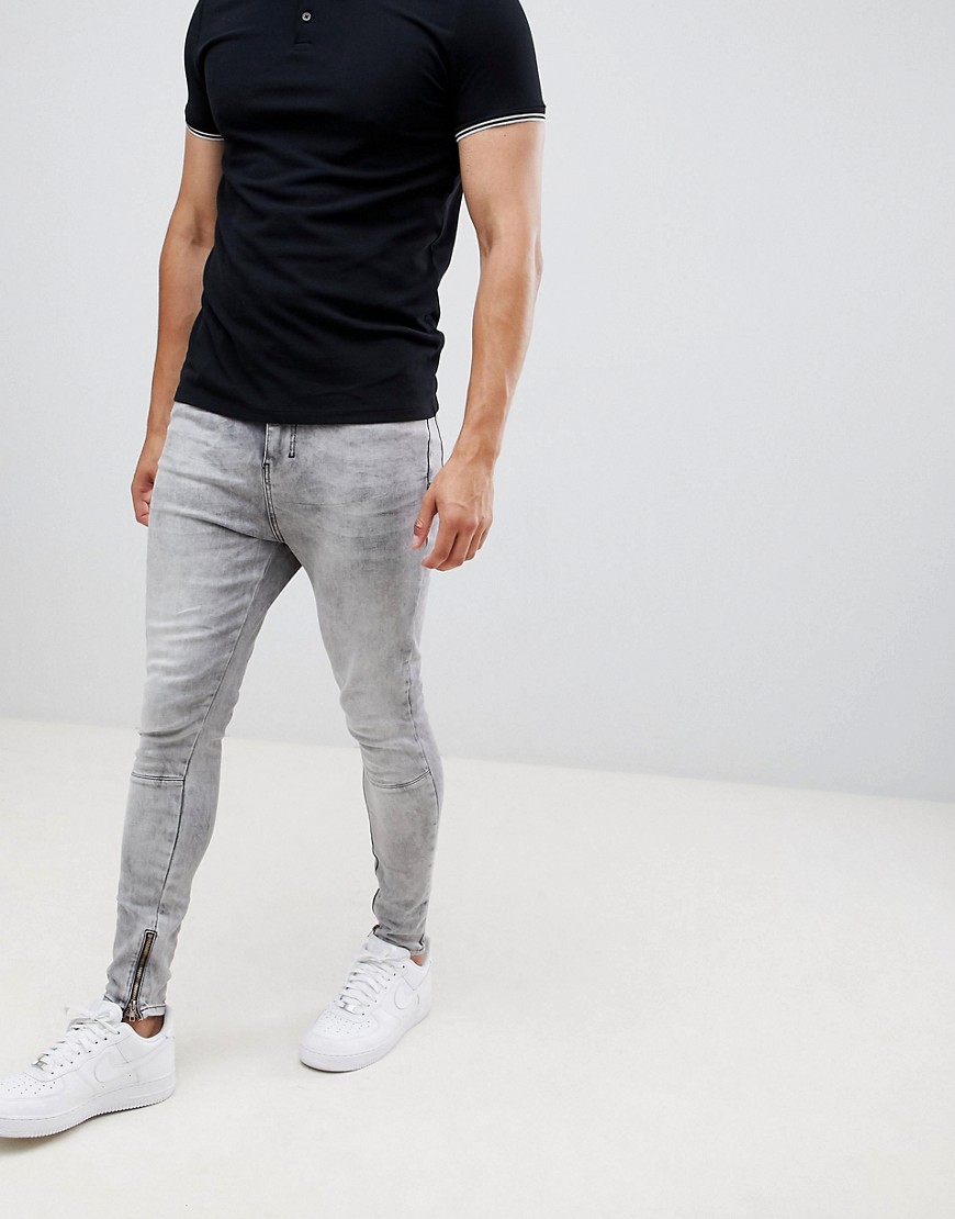 Religion skinny fit jean with stretch and zips in grey