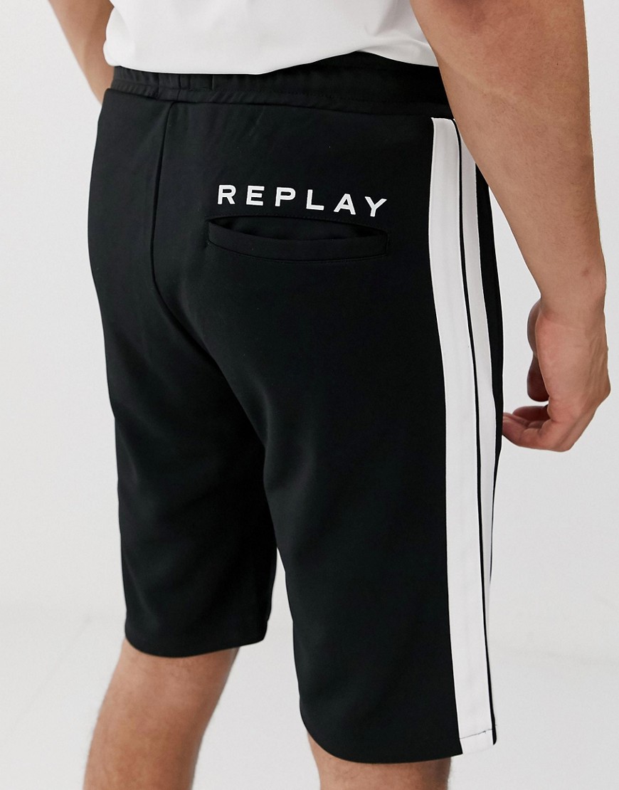 Replay taped shorts in black