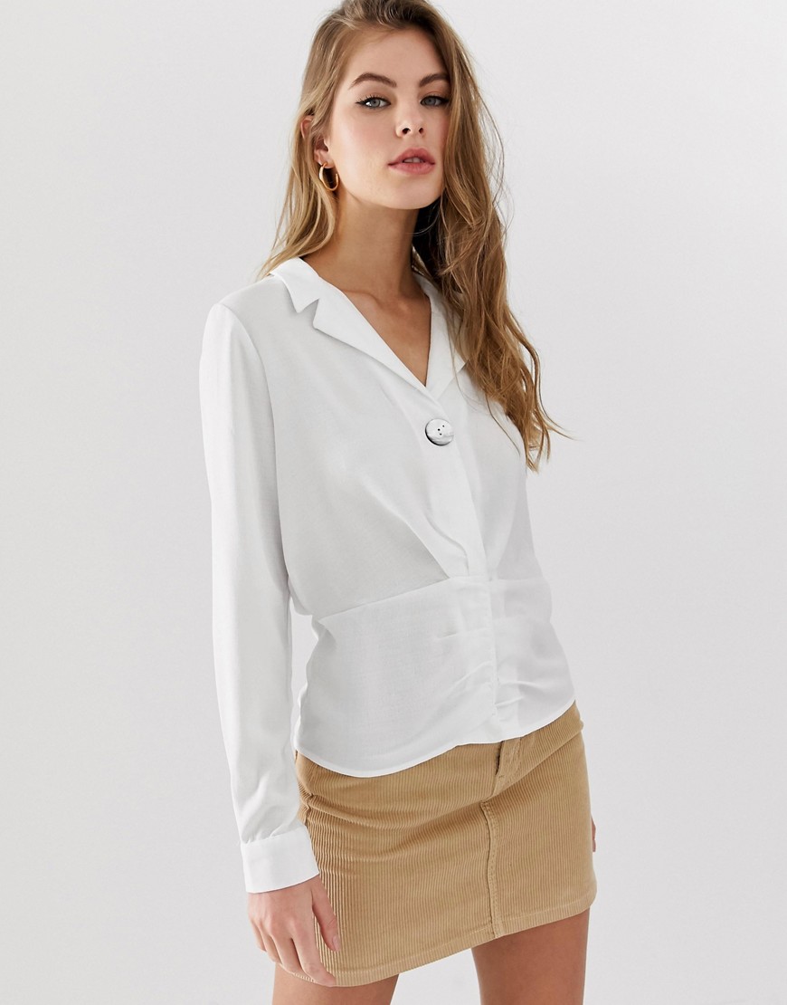 Pimkie v neck blouse with ruche detail in white