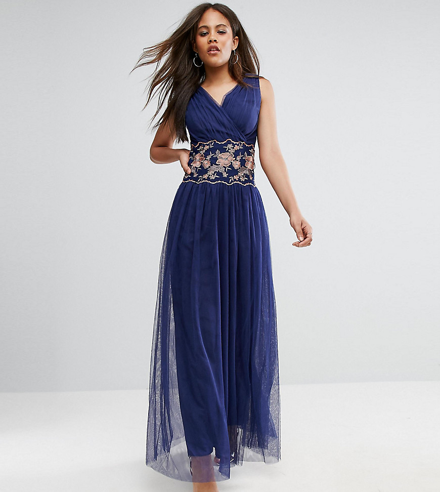 Little Mistress Tall Maxi Dress With Embroidered Detail - Navy