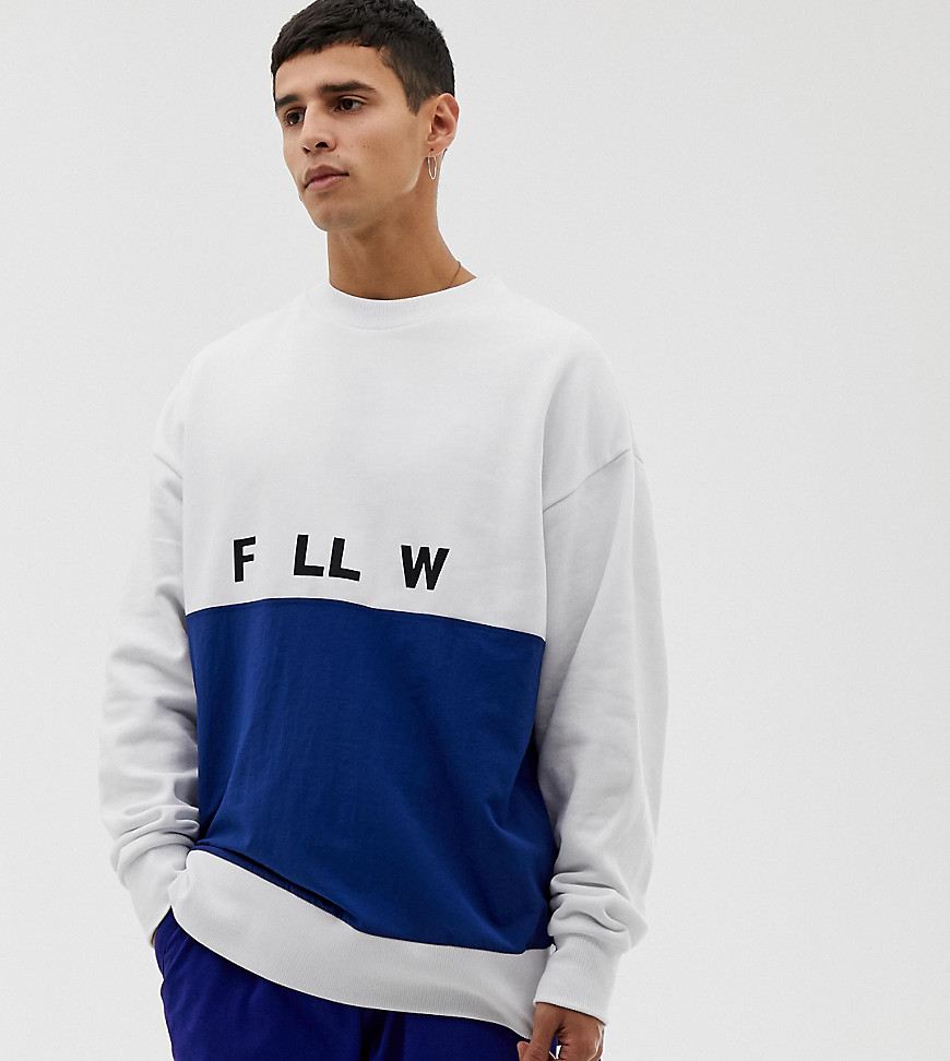 COLLUSION mixed fabric printed sweatshirt in blue and white