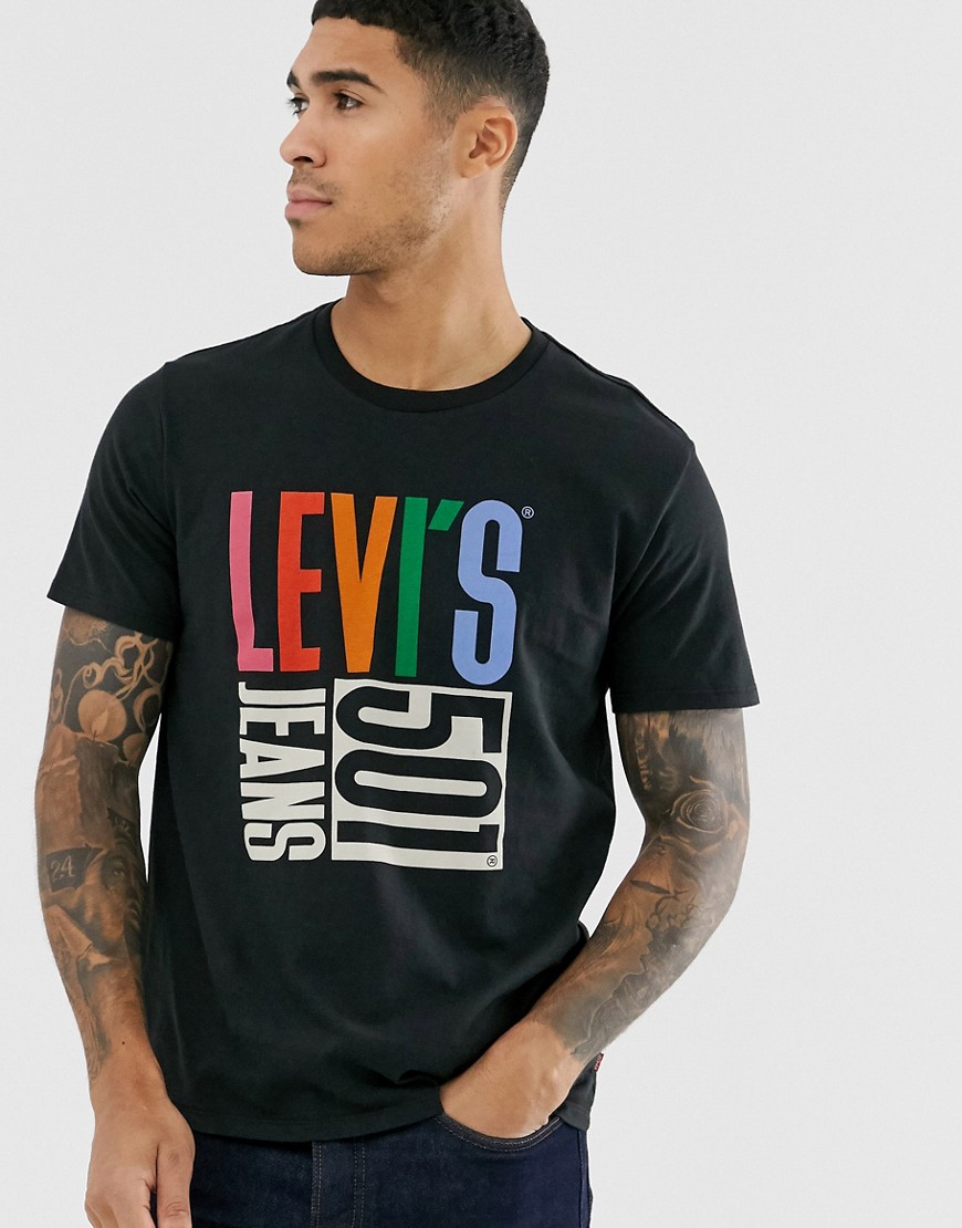 Levi's 501 multi logo t-shirt in mineral black