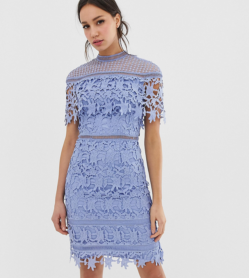 Chi Chi London Tall lace high neck mini dress in cornflower blue