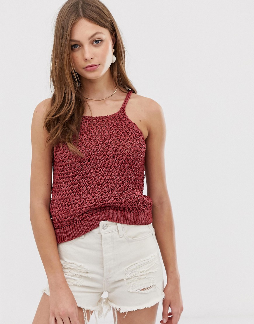 Mango knitted vest top in red