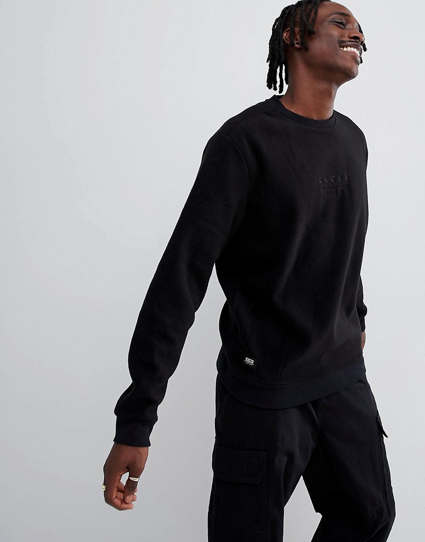 Globe Fleece Sweatshirt with Chest Embroidery in Black - Black