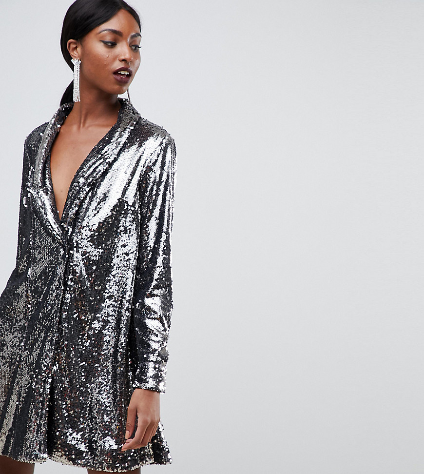 ASOS DESIGN Tall sequin tux dress with pleat detail