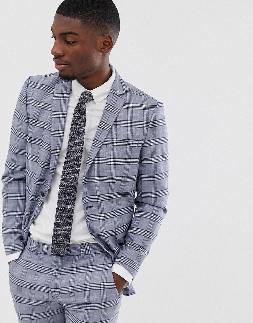 Selected Homme slim suit jacket in grey check