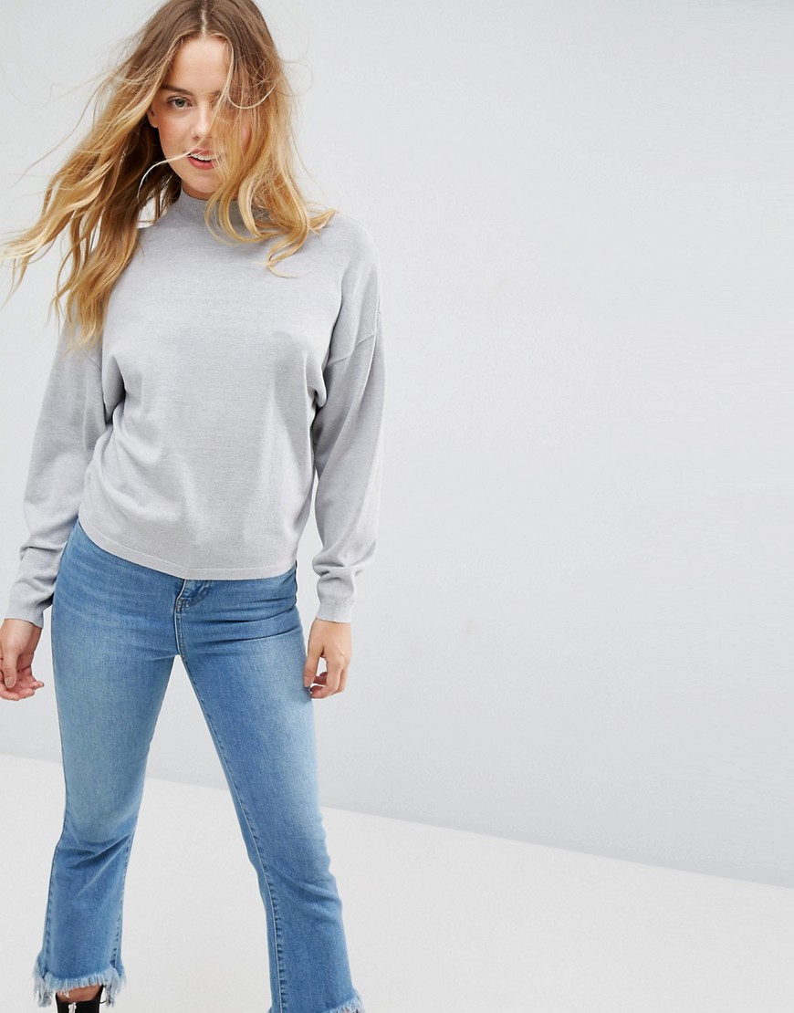 ASOS Jumper with High Neck and Batwing Sleeves - Grey marl