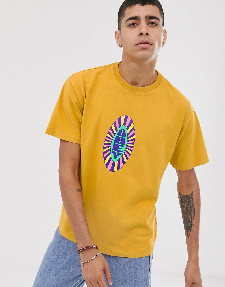 Obey Psyche t-shirt with chest logo in yellow
