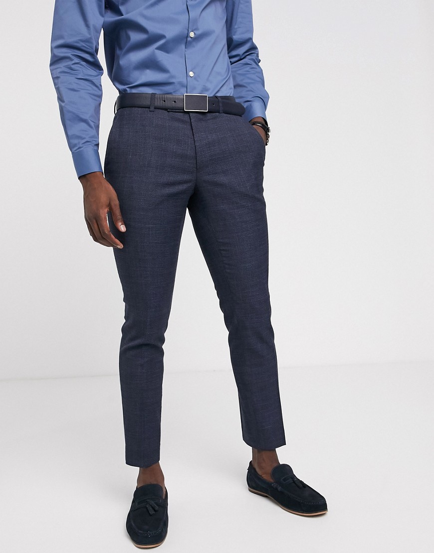 Moss London suit trouser in blue puppytooth