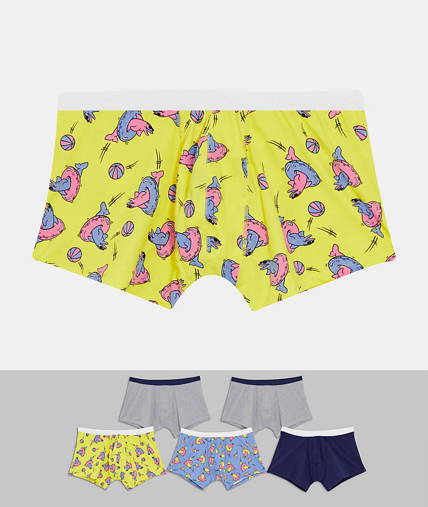 ASOS DESIGN 5 pack  Plus Trunks With Dolphin Print save