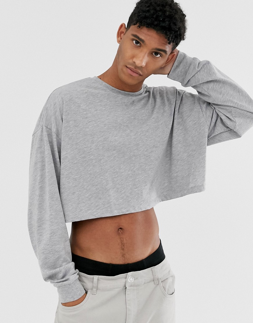 ASOS DESIGN oversized cropped long sleeve t-shirt in grey marl