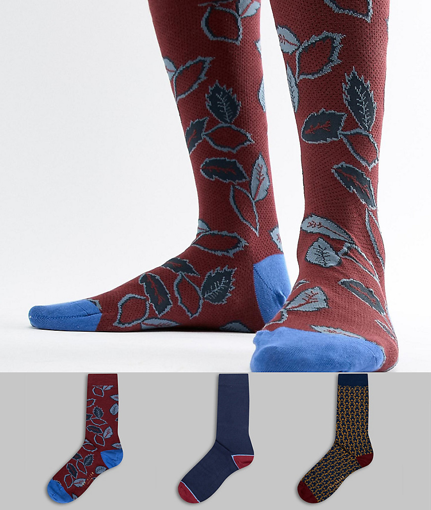 Ted Baker Socks Gift Set 3 Pack with Stars & Leaf - Multi