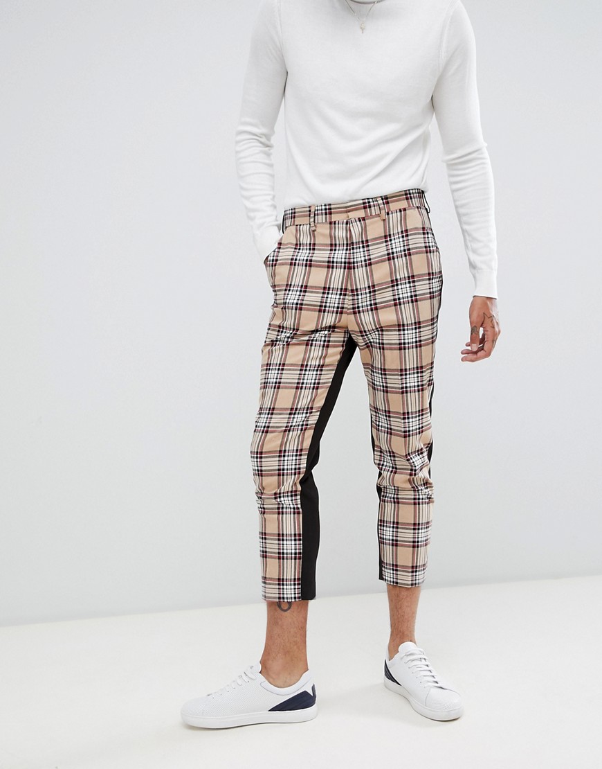 ASOS DESIGN tapered suit trousers in camel check