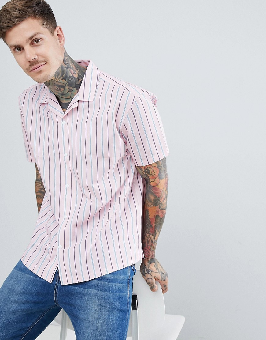 ASOS DESIGN relaxed boxy stripe shirt with poppers
