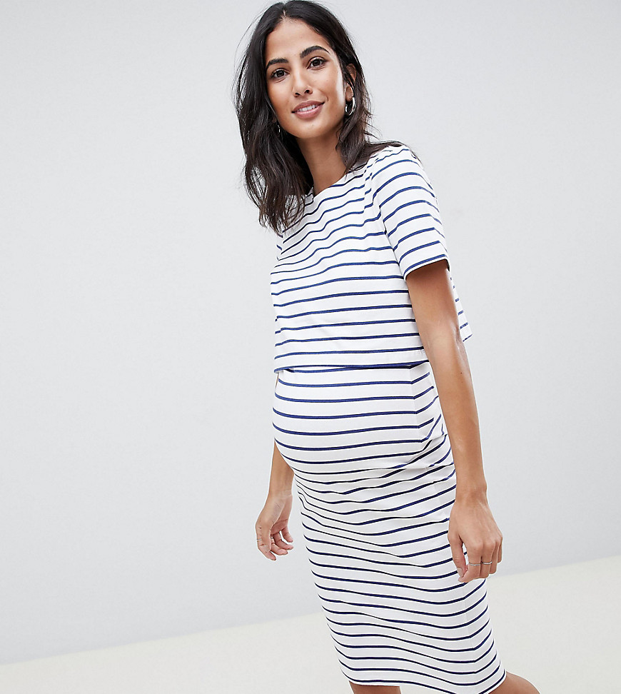 ASOS DESIGN Maternity nursing double layer bodycon dress in stripe - Multi