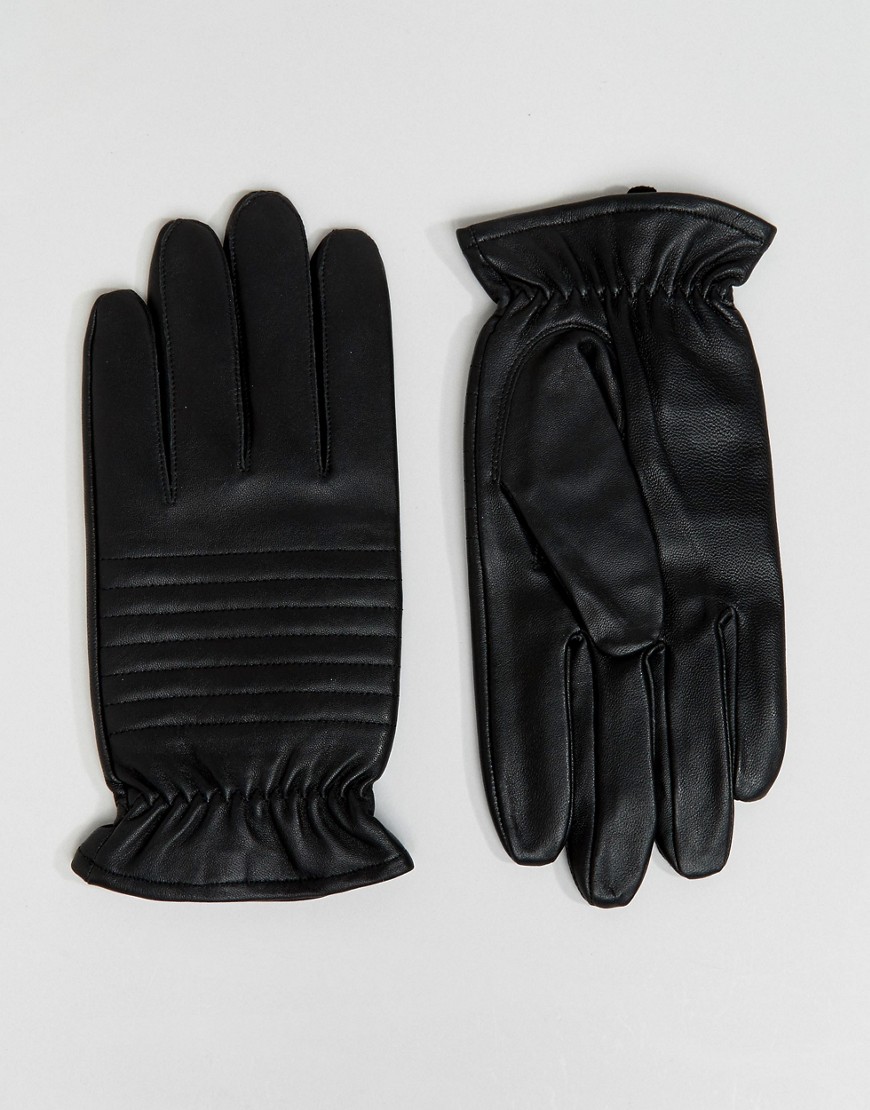 Barneys Biker Leather Gloves Black - Black
