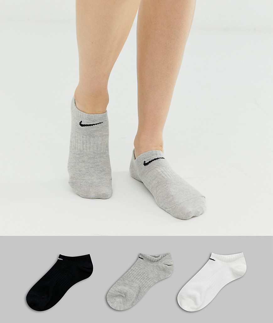 Nike black white and grey 3 pack trainer socks