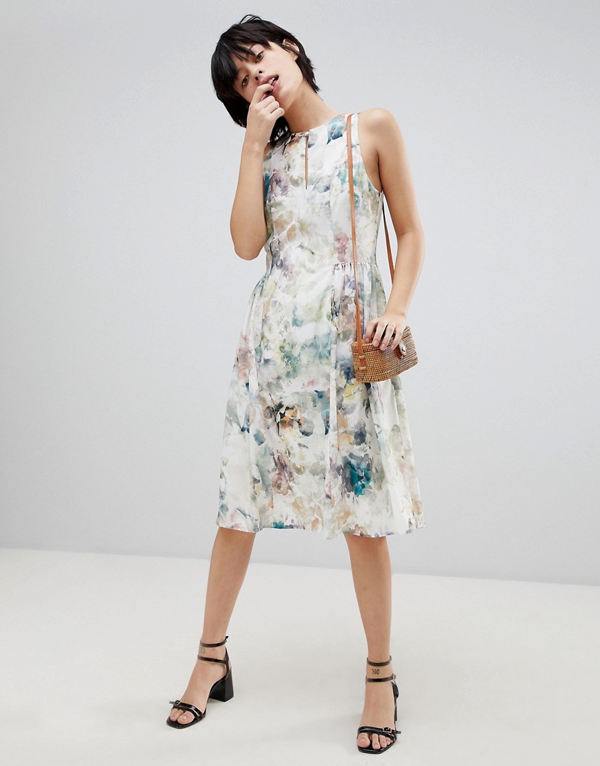 Paisie Floral Keyhole Dress with Gathered Waist - Multi floral