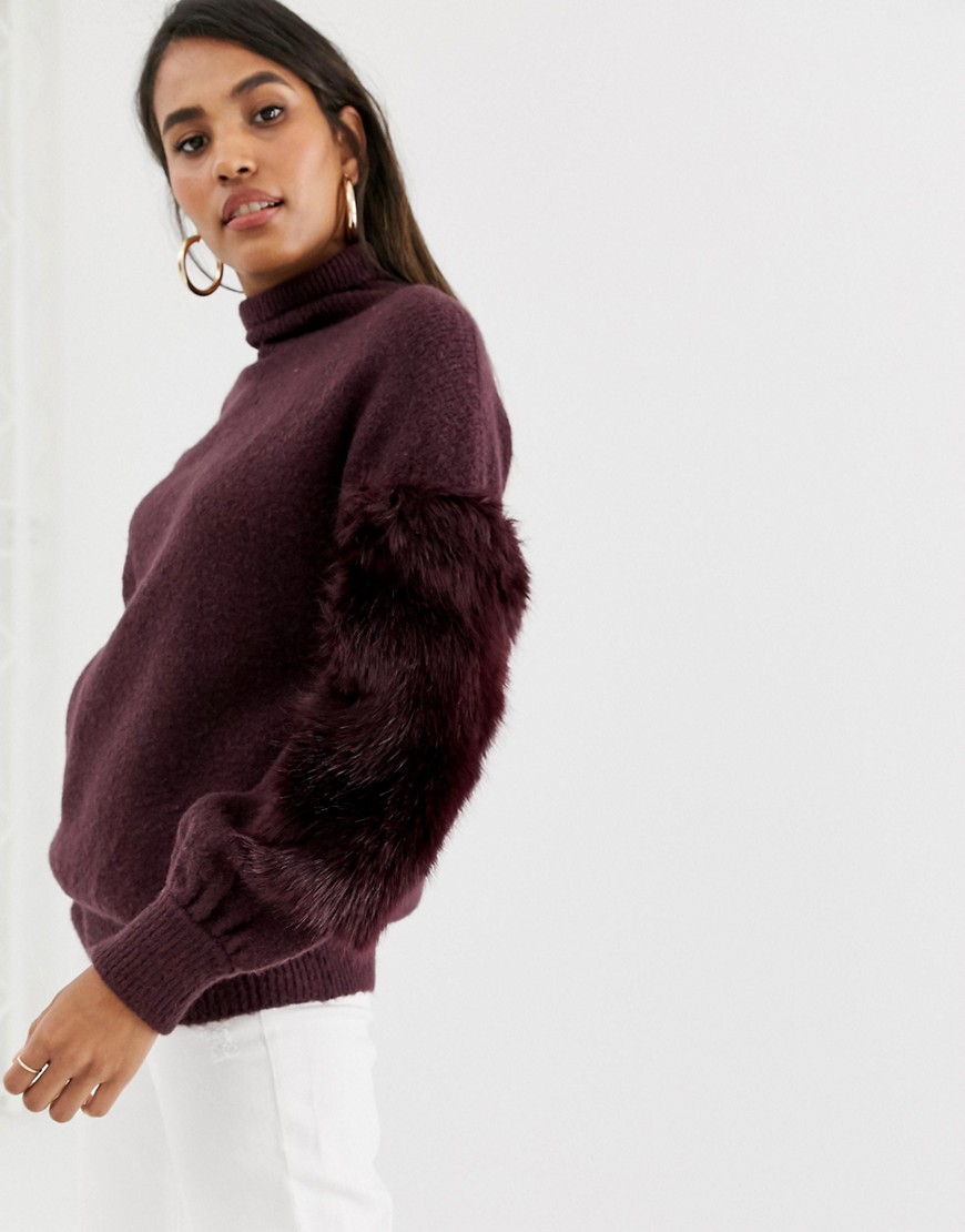 French Connection high neck faux fur jumper
