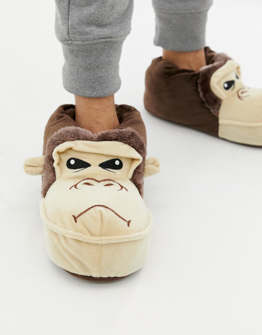 Burton Menswear monkey slippers in brown