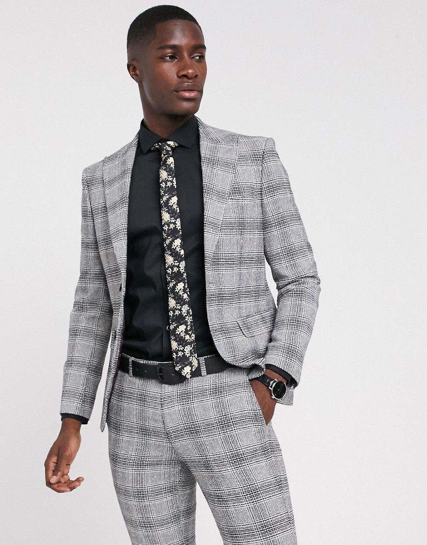 Moss London suit jacket black and white check
