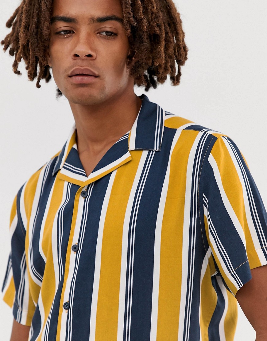 Brooklyn Supply Co revere collar shirt with vintage vertical stripes in yellow