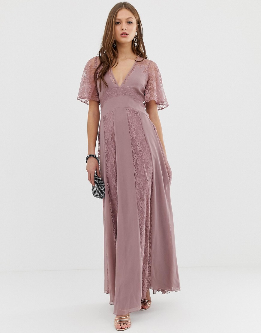 ASOS DESIGN maxi dress with flutter sleeve and all over lace insert