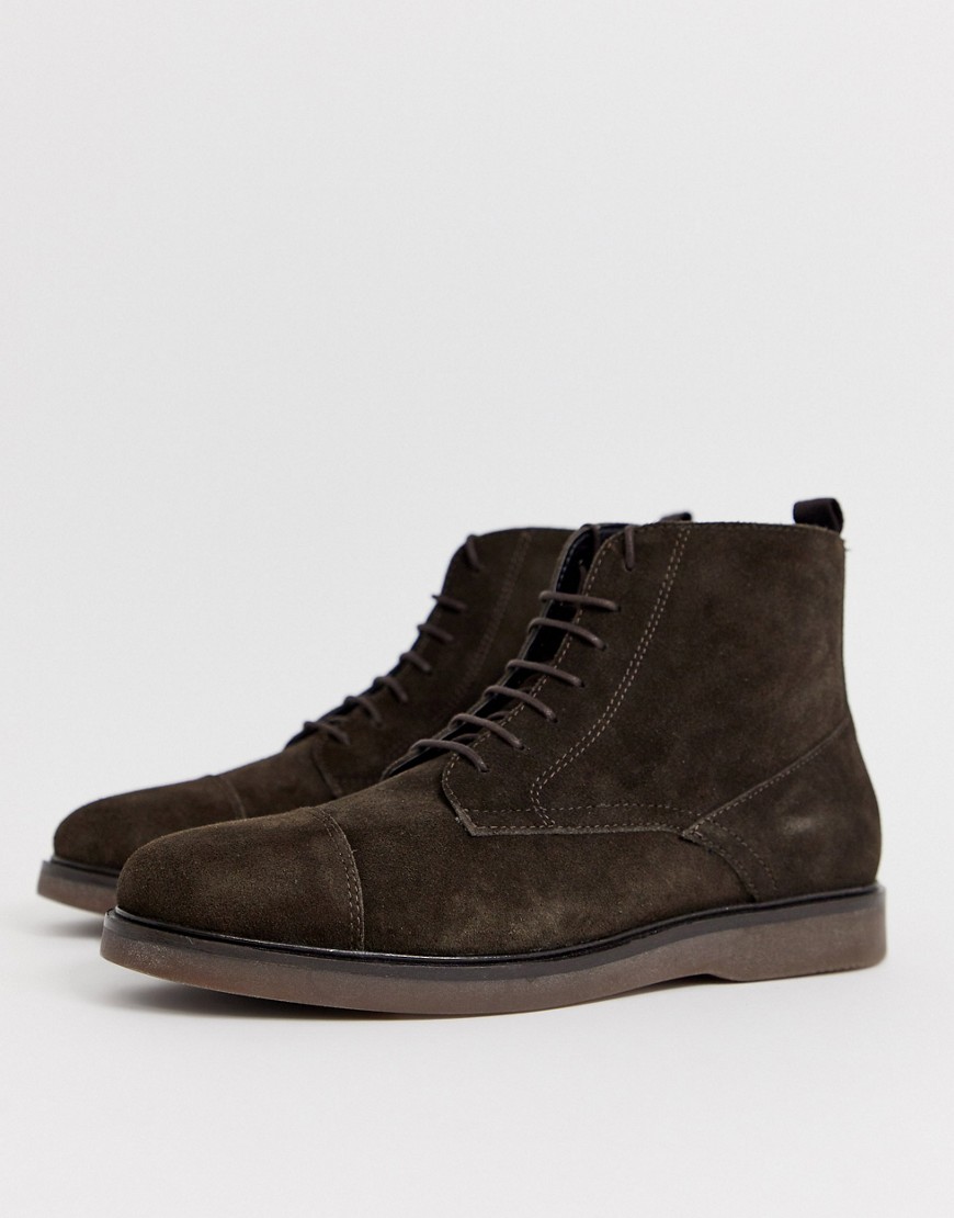 H by Hudson Calverston toe cap boots in brown suede
