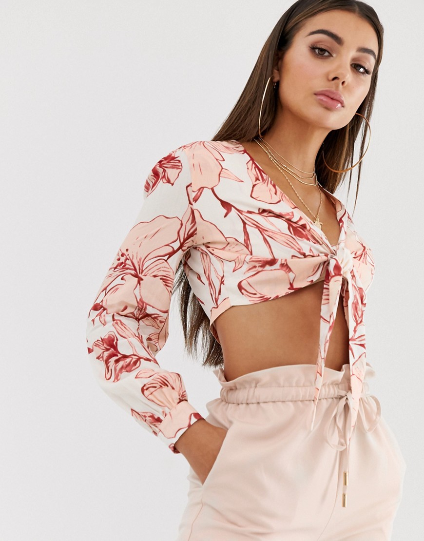 Lasula knot crop top in tropical floral print