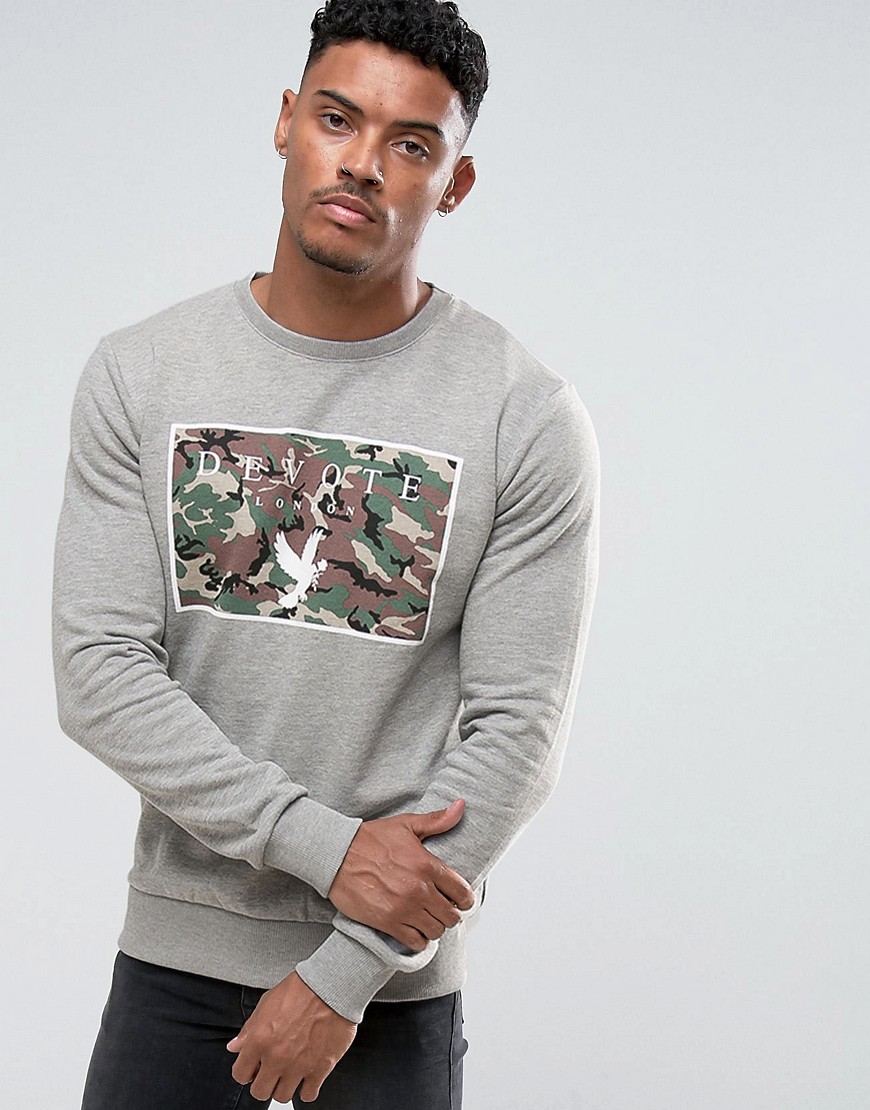 Devote Camo Dover Print Sweater - Grey