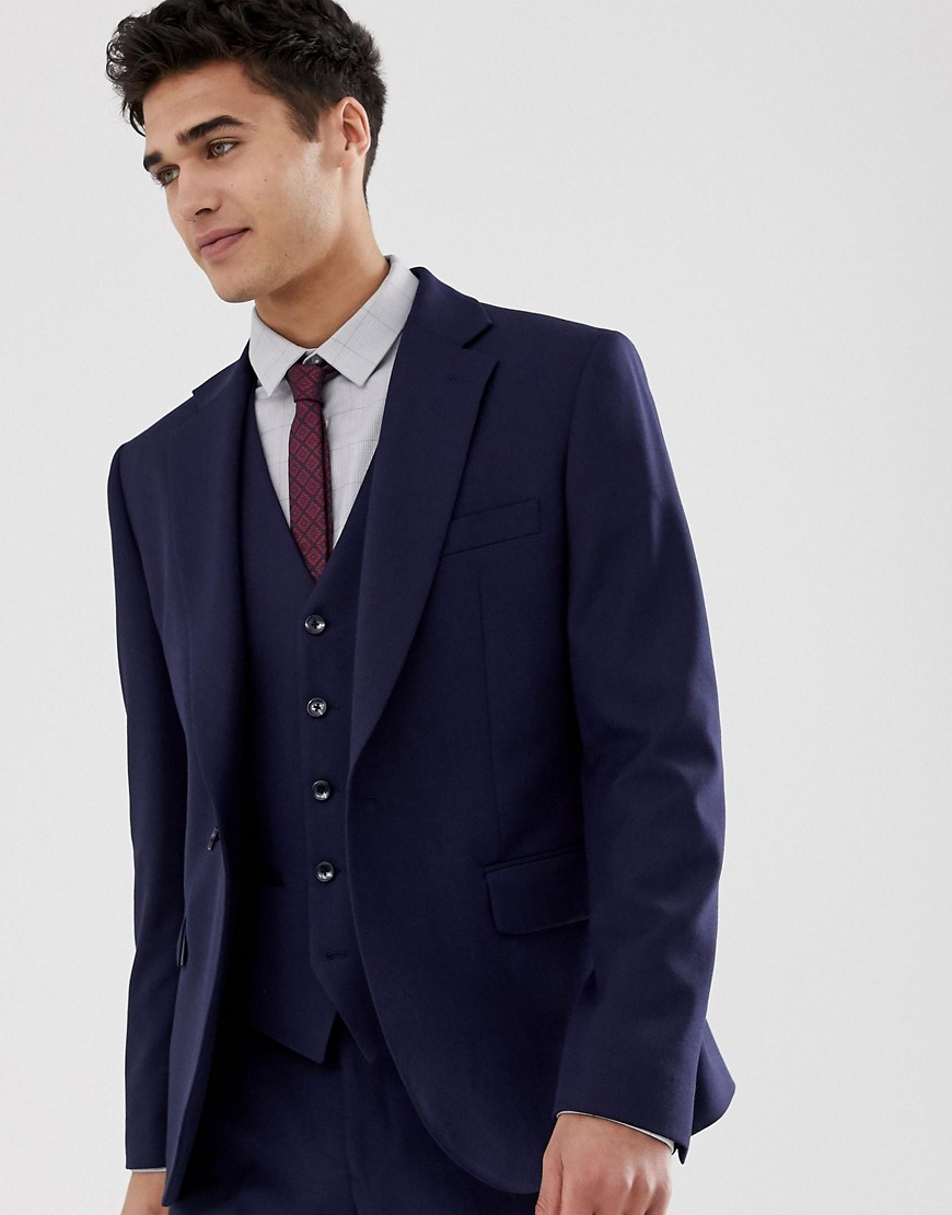 Moss London muscle fit suit jacket in navy