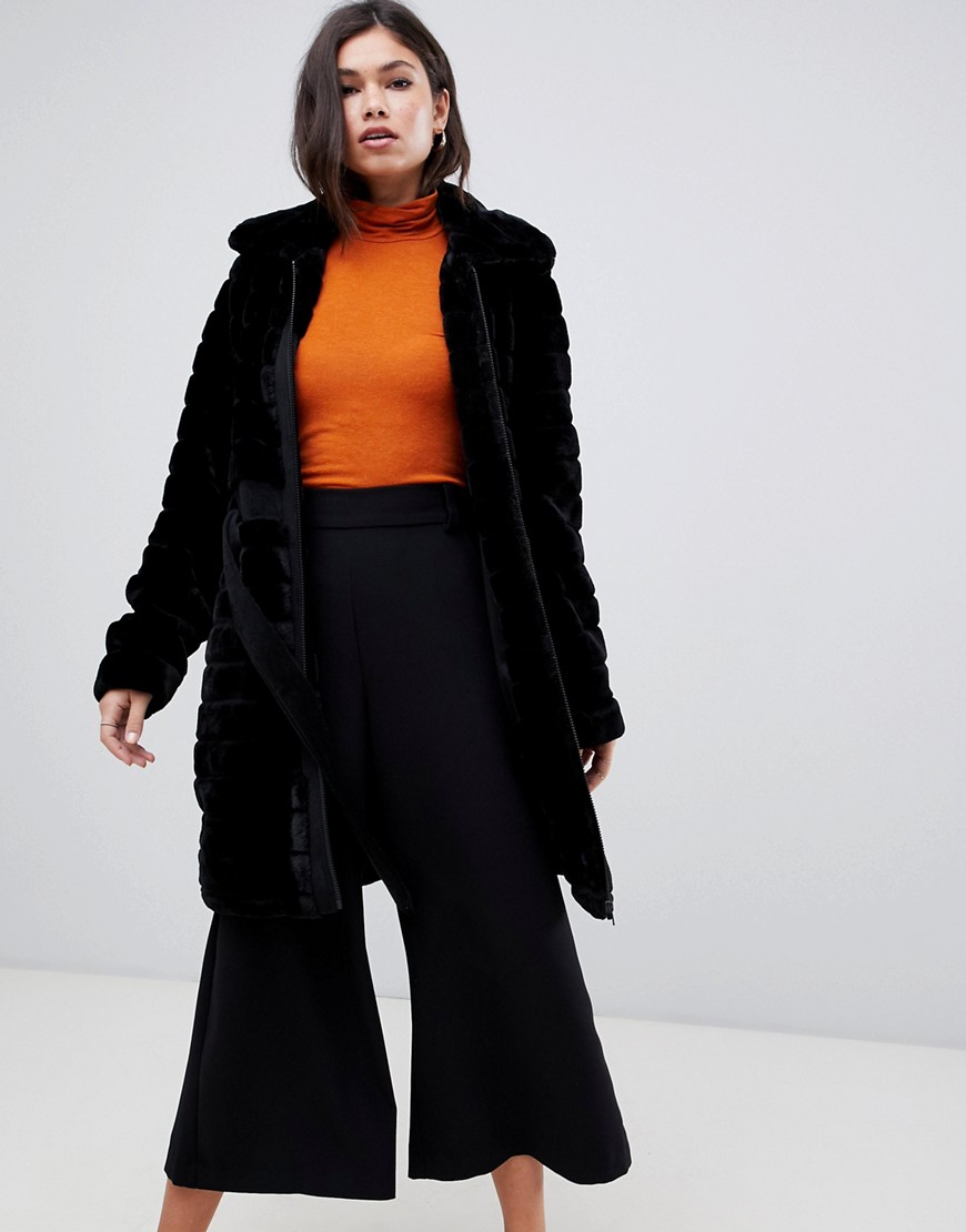 Y.A.S faux fur textured belted coat