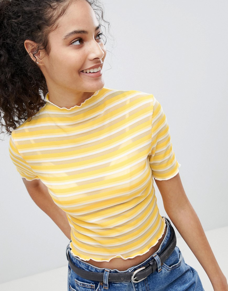 Nobody's Child Fitted T-Shirt In Retro Stripe - Yellow