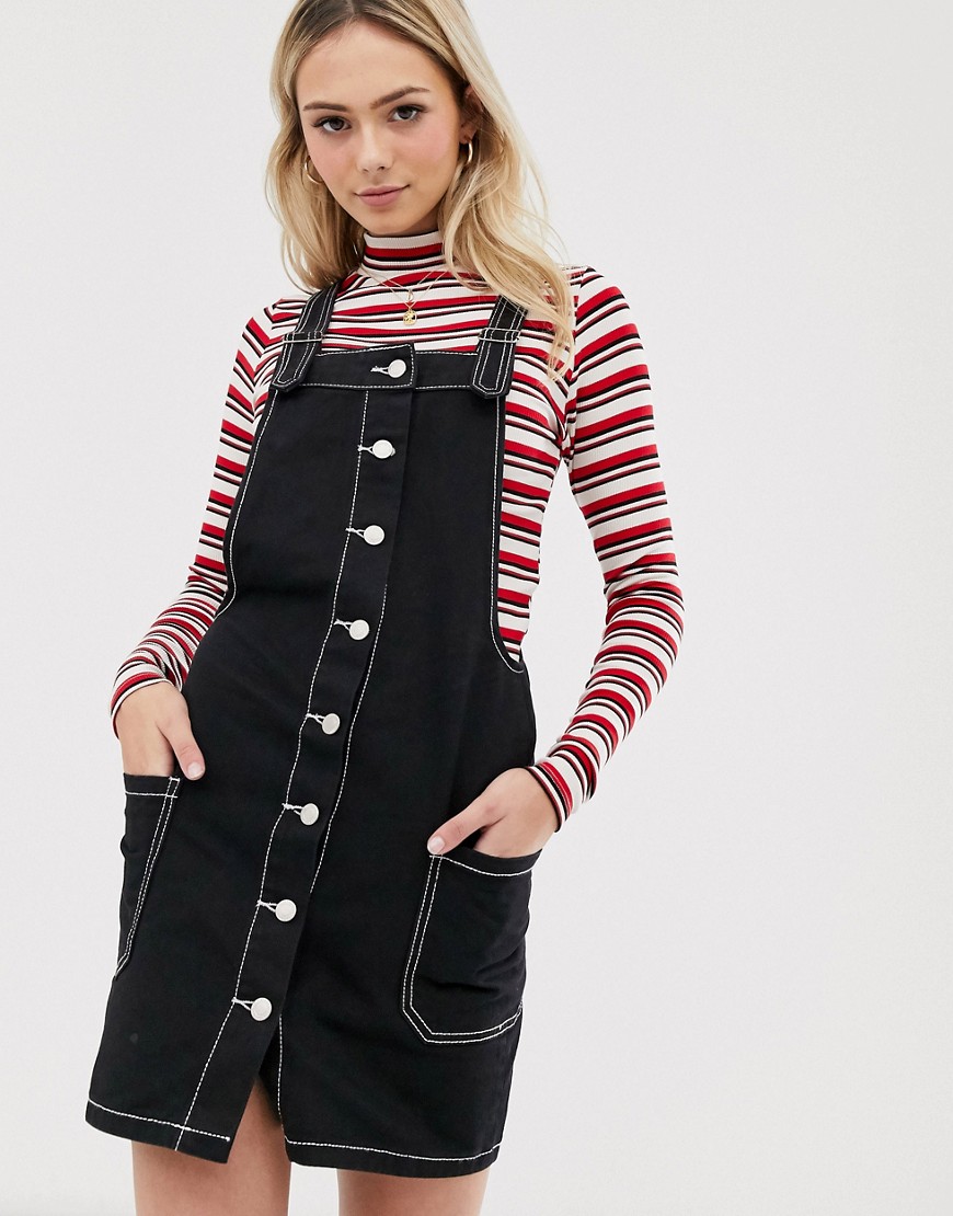 Brave Soul joan dungaree dress with contrast stitch