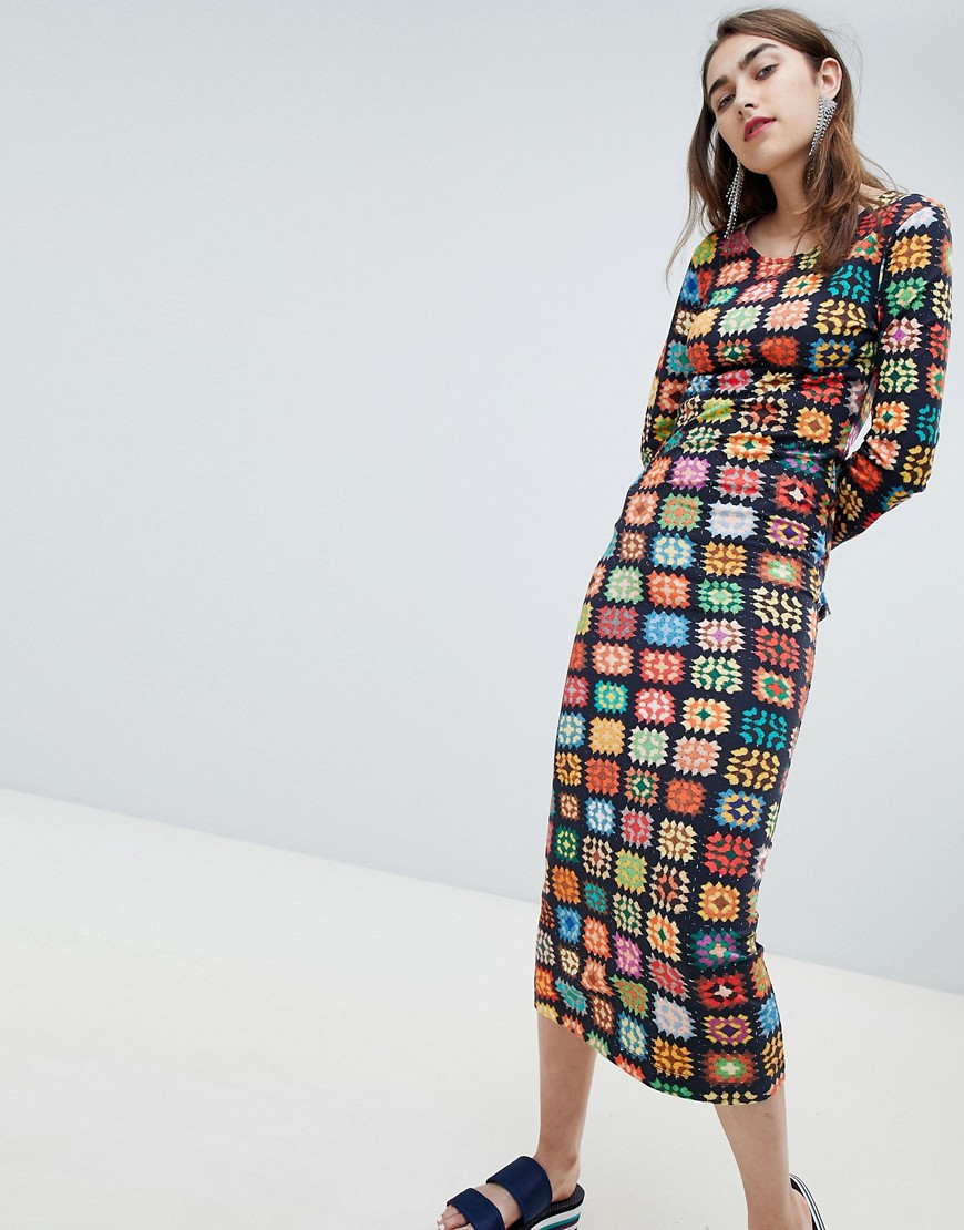 House of Holland Exclusive crochet print midaxi dress