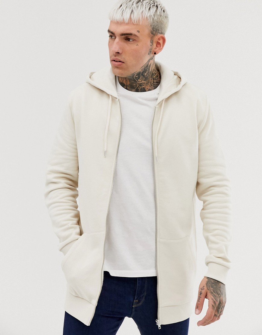 ASOS DESIGN longline zip up hoodie in beige