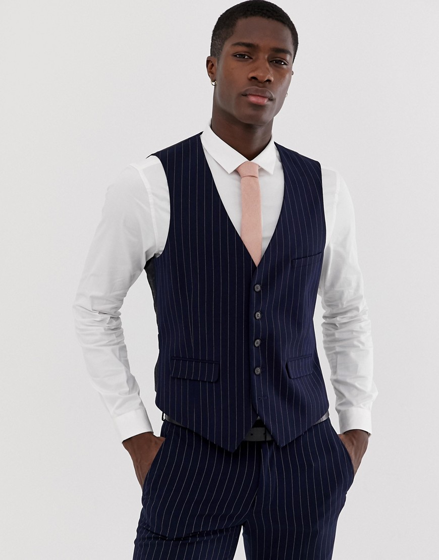Burton Menswear wedding waistcoat in navy stripe