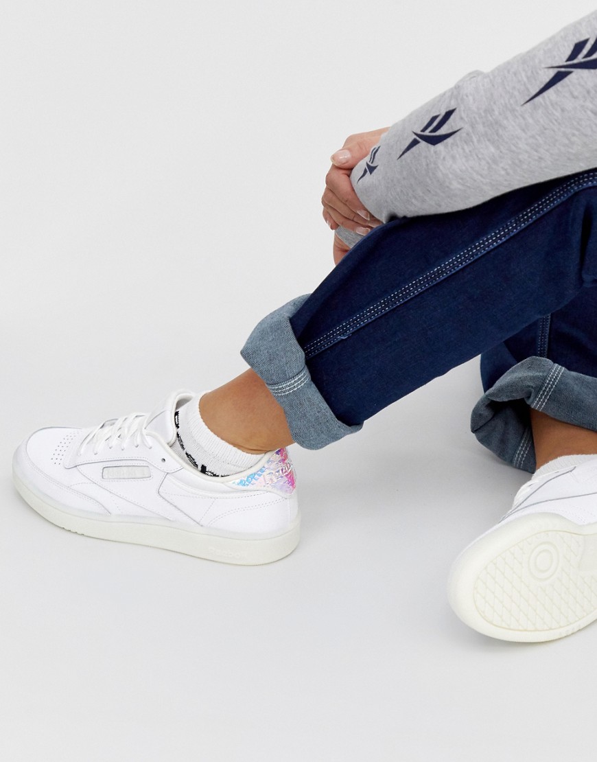 Reebok Club C 85 Trainers in White with iridescent back
