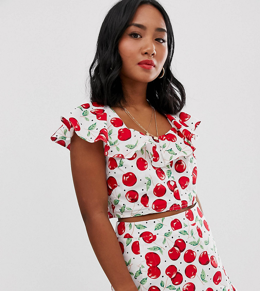 Glamorous Petite button down crop top in cherry print co-ord