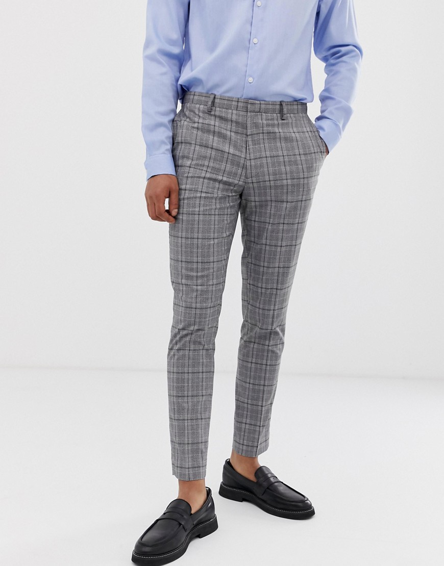 Burton Menswear skinny fit check trousers in grey