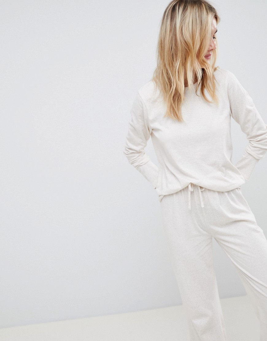 Asos Design Mix & Match Long Sleeve Pajama Top-neutral