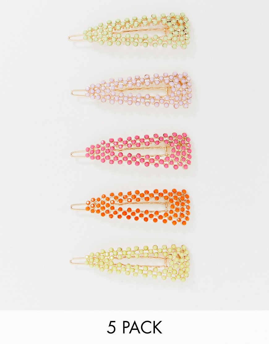 ASOS DESIGN pack of 5 snap shape hair clips in colour pop beads