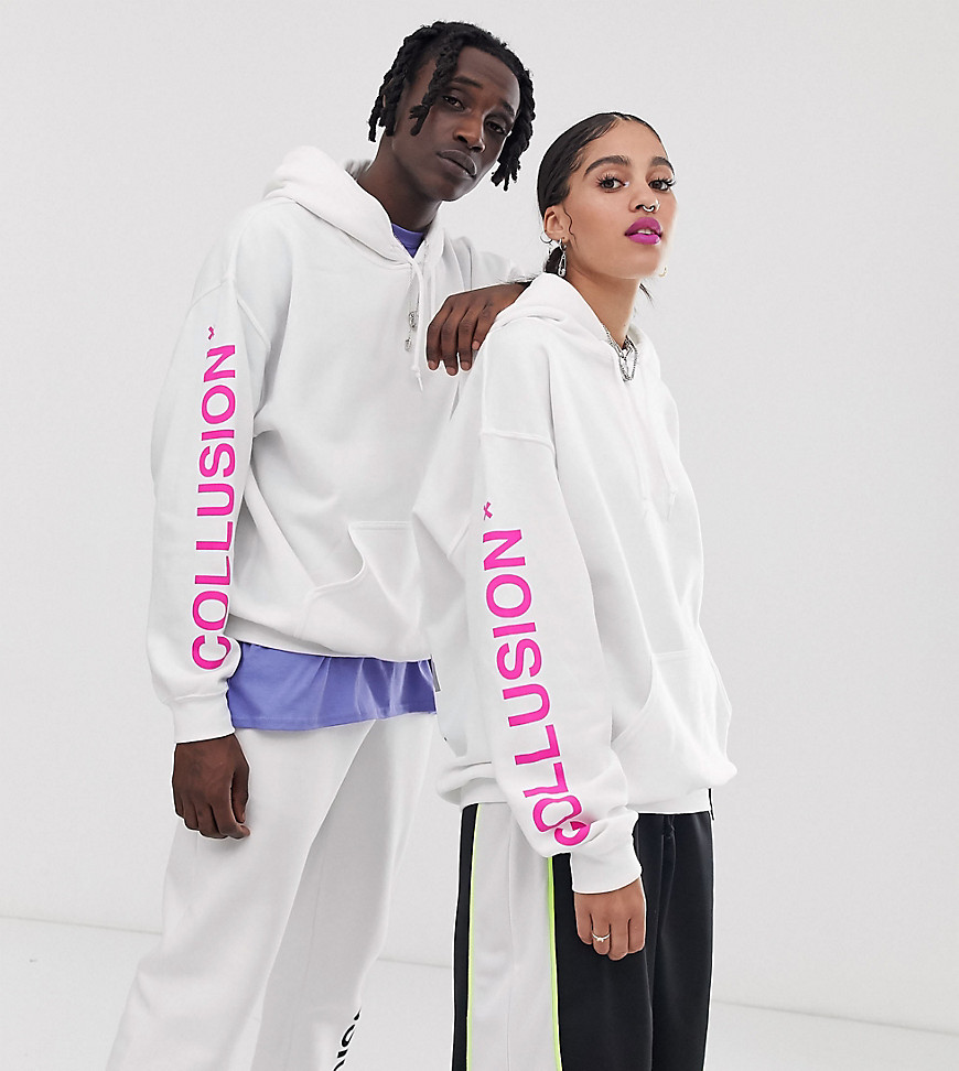 COLLUSION x Now Loading Unisex hoodie with print in white