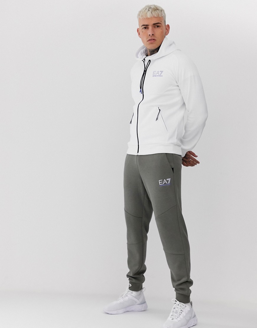 Armani EA7 french tech hooded logo tracksuit in grey/white